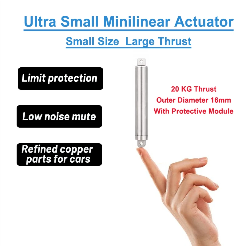 Siłownik liniowy mały, 16mm, 12V/24V, wysuwany, typ długopisowy, 10/20/30/50mm, elektryczny pręt napędowy, udźwig 20kg, do ciężarówek RC, samochodów, łodzi, zabawek.