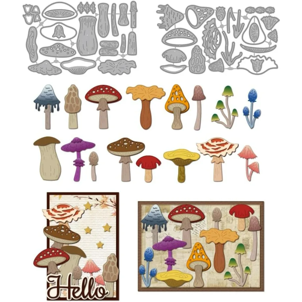Troqueles de corte de Metal con forma de seta, marco natural de árbol del bosque, plantilla troquelada, taburete de sapo, plantilla de corte en relieve Matsutake de hongos
