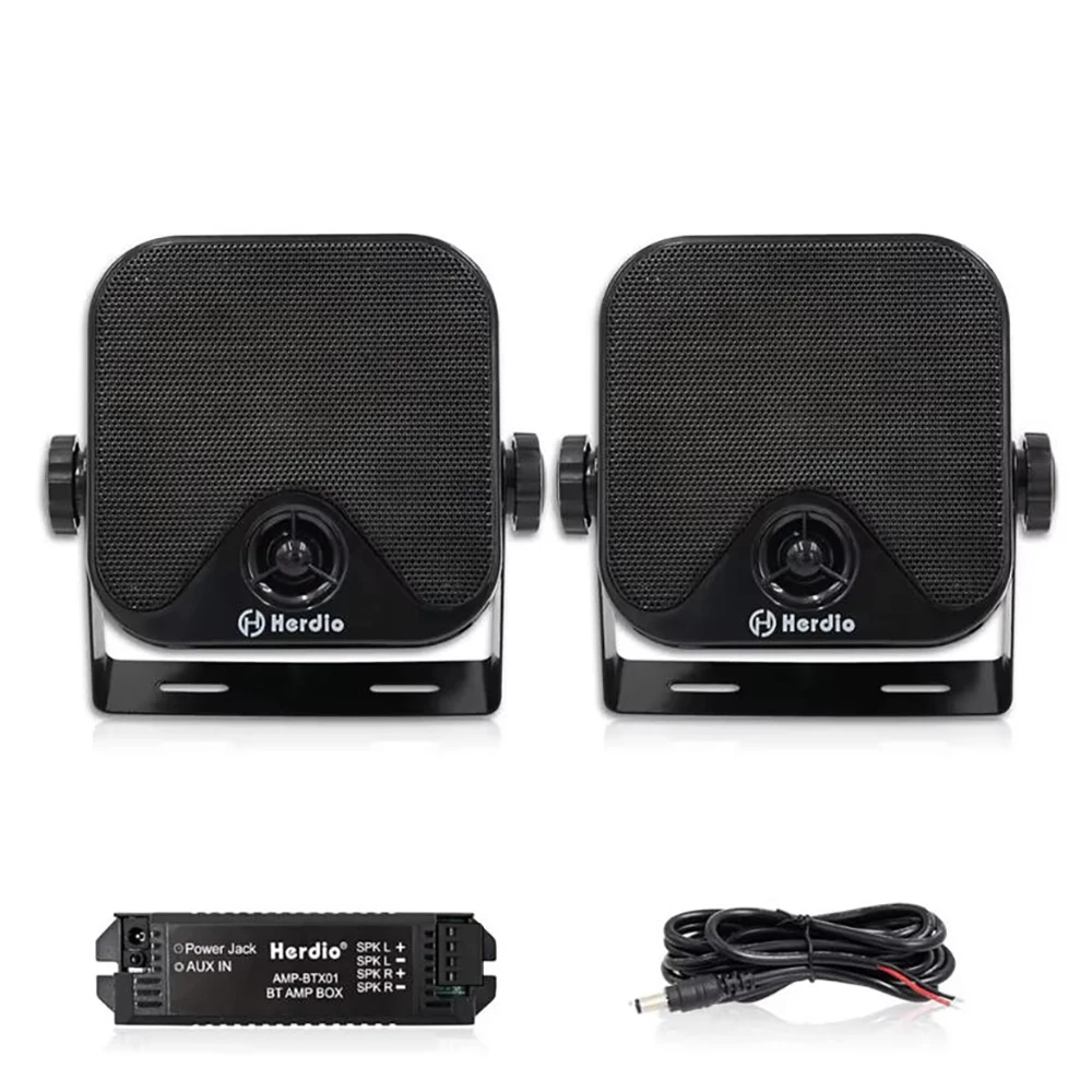 Herdio 4'' 2PCS Heavy Duty Waterproof Boat Marine Bluetooth Speakers Surface Mounted For Camper Skid Steer ATV UTV RZR Golf Cart