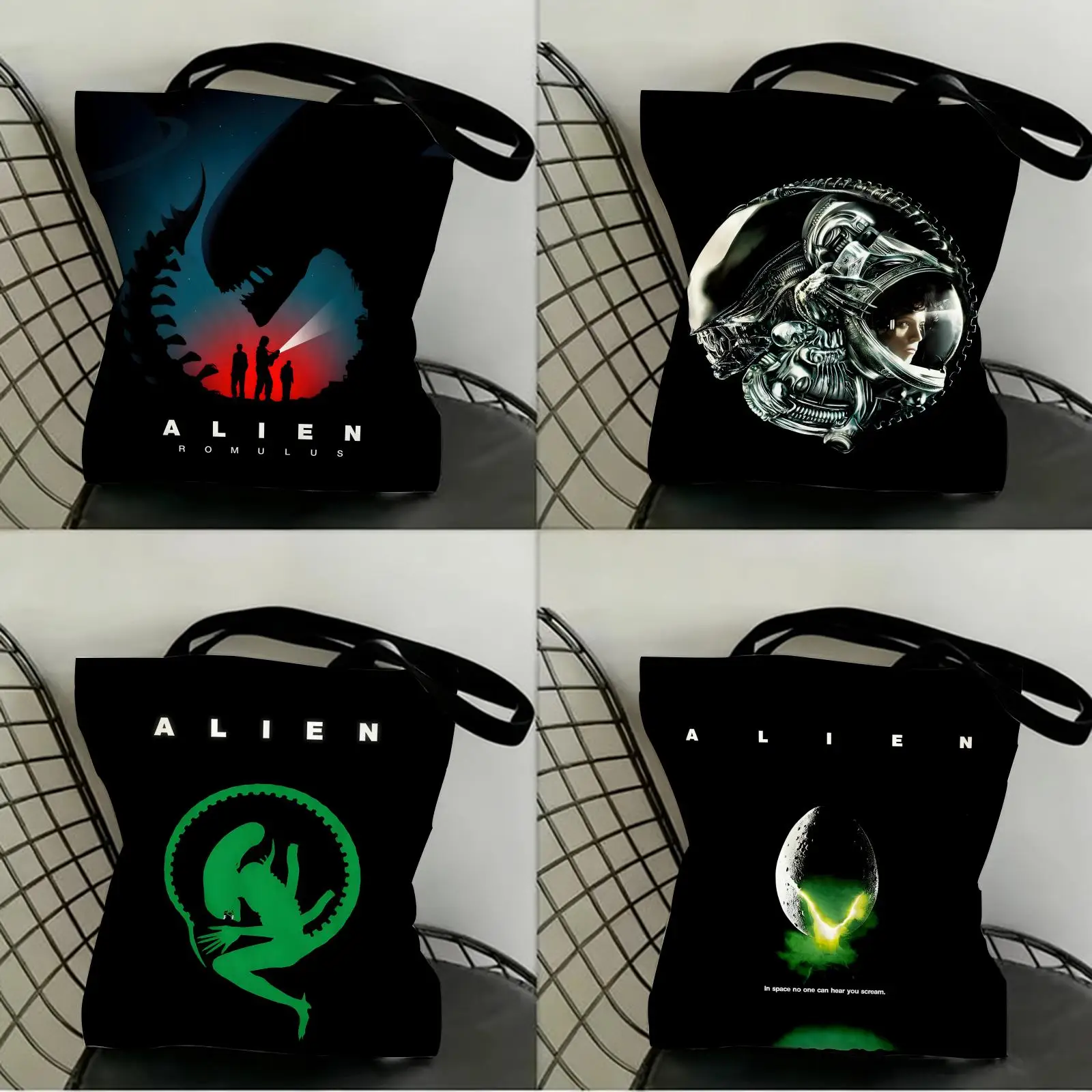 

Horror Movie A-Alien Storage Bags Canvas Double-Sided Print Shopping Bag Large Capacity Aesthetic Reusable Tote Bag