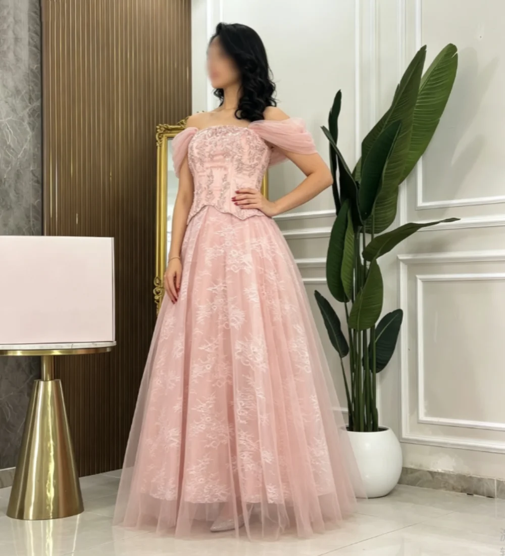 Customized Matching Tulle Pleat Lace A-line Off-the-shoulder Long Bespoke Occasion Prom Dresses Chinese Style