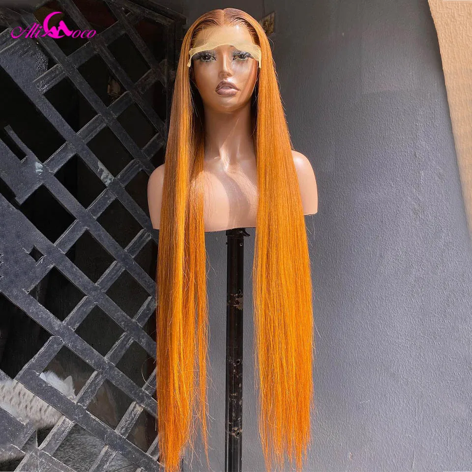 34 36 Inches Ginger Yellow Straight 5x5 Lace Front Wig Human Remy Hair Wig For Women 13x6 13x4 Transparent Lace 200 Density Wigs