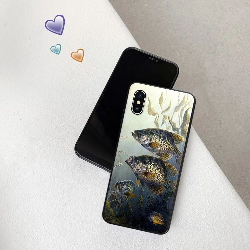 Phone Case for Apple iphone 16 Pro 15 12 11 13 Mini 14 Plus SE XR X XS Max River Carp Fishing Art Soft Black Anti-Drop Cover