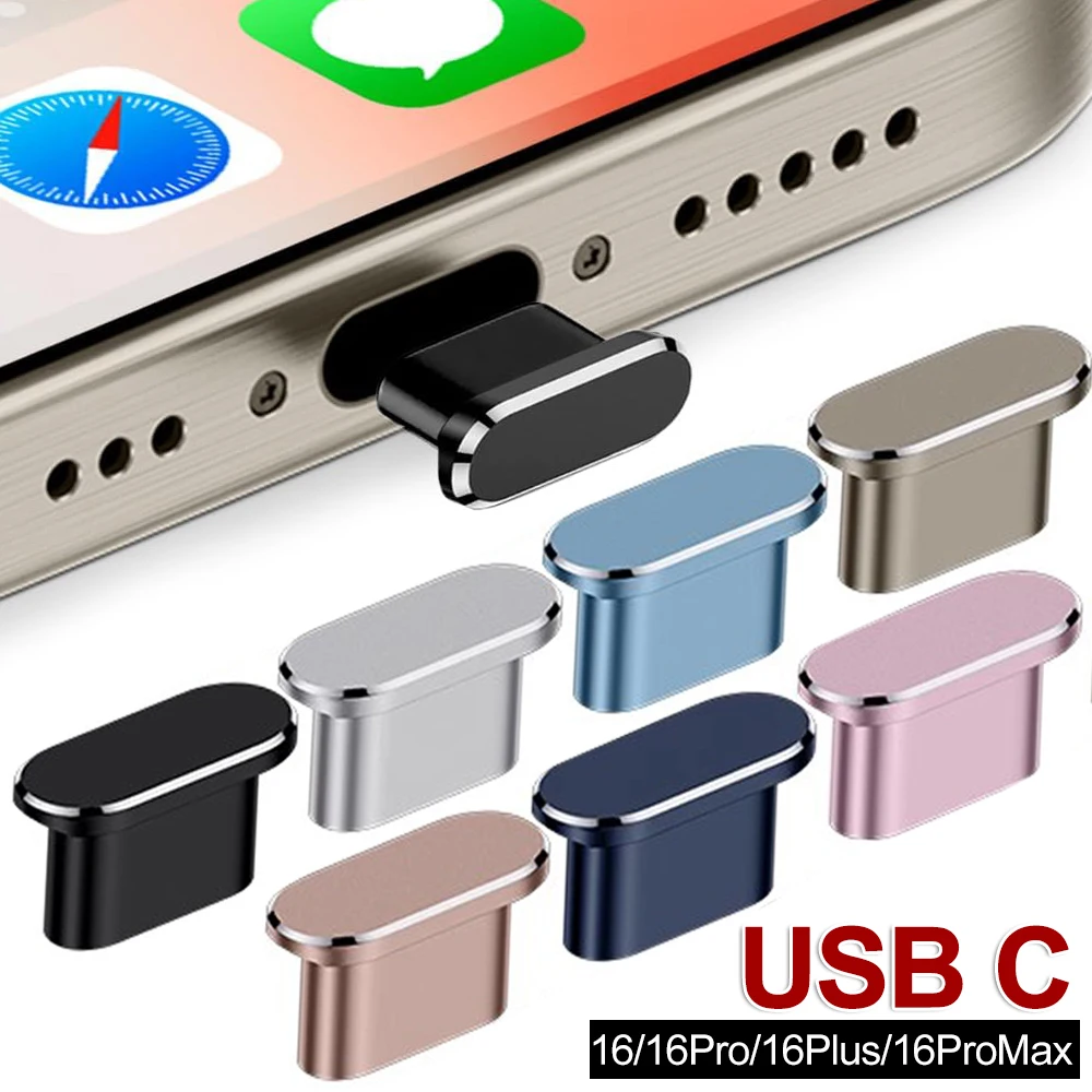 2PCS Metal Phone Dust Plugs USB C Type-C Charging Port Protectors Cap for IPhone 16 15 ProMax Mi Universal Anti-dust Dustplugs