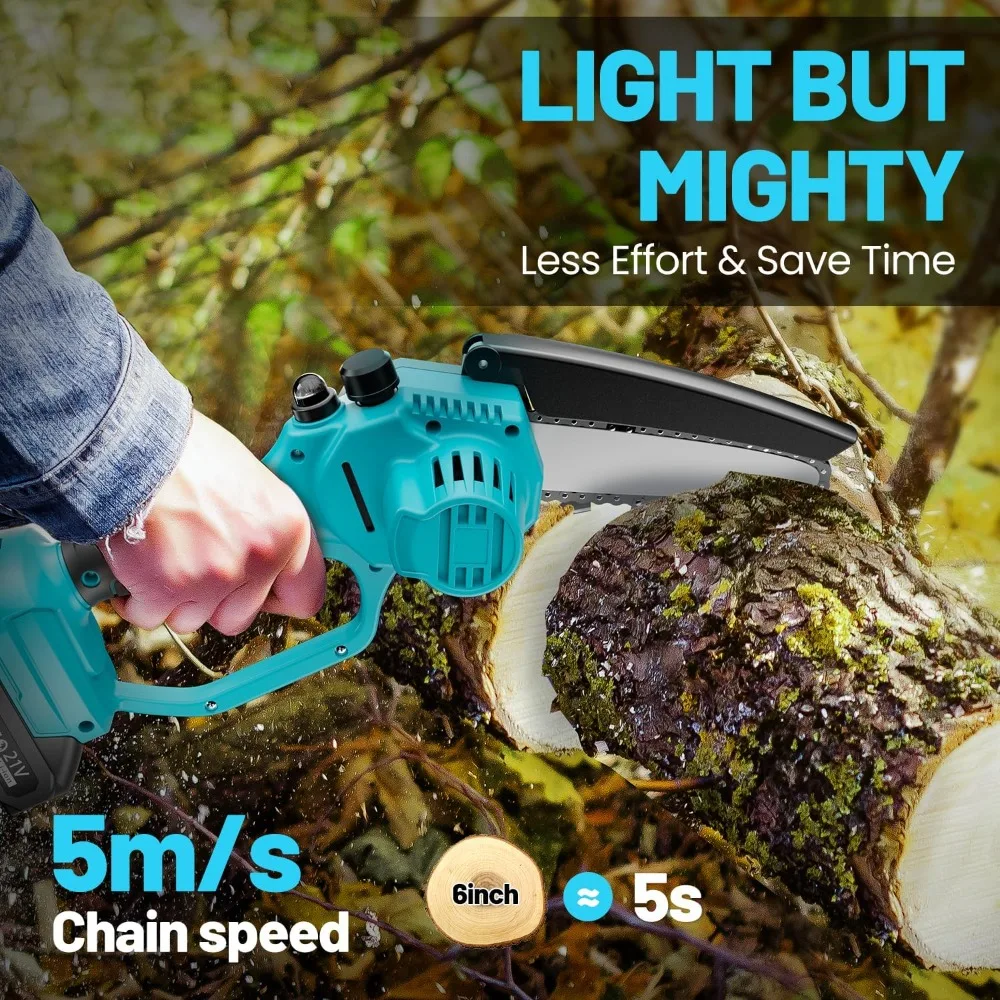 

Mini Chainsaw, 6 Inch Cordless with 2 Battery, with Auto-Oiler,Electric Cordless Seniors Friendly, Battery Powered Mini Chainsaw