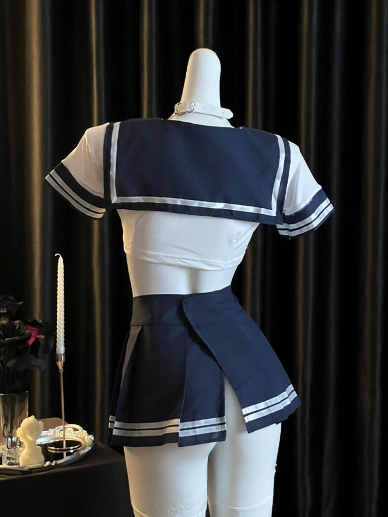 Sexy JK Sailor Uniform Set for Women,Waist-exposing Mini Skirt,Pure Desire Style Student Outfit,Tempting Roleplay Costume