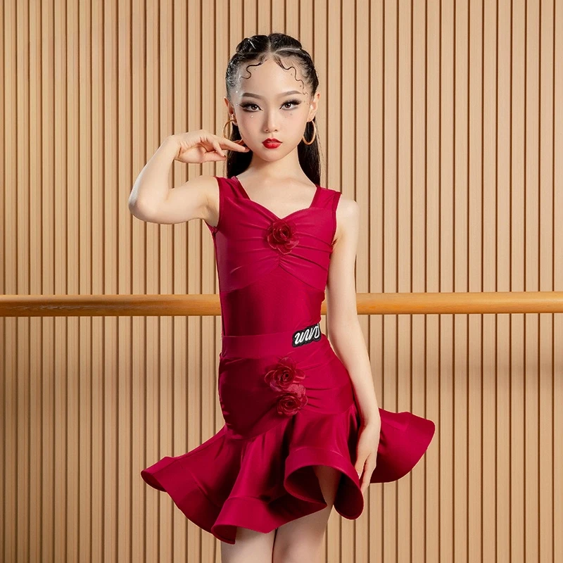

Kids Rumba Samba Latin Dance Competition Dress Girls Latin Dance Professional Costumes Children Performane Dancewear