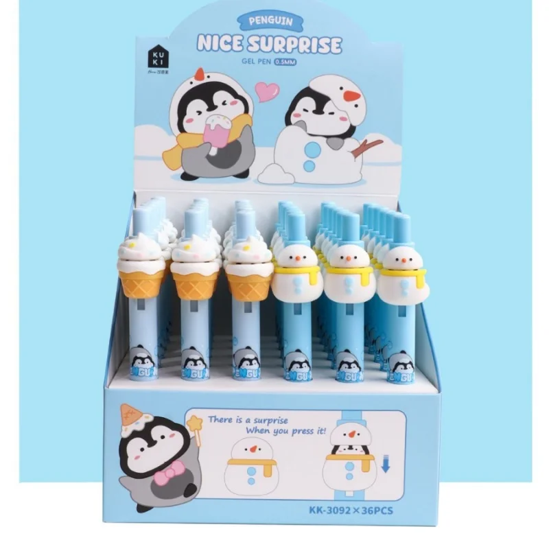

24pcs/lot Kawaii Penguin Press Gel Pen Cute 0.5mm Black Ink Neutral Pens For Writing Office School Supplies