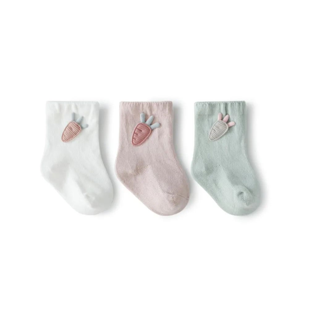 

3Pairs Rabbit Baby Cotton Socks Strawberry Radish Toddle Short Tube Socks Breathable Autumn Spring Newborn Cartoon Socks Autumn
