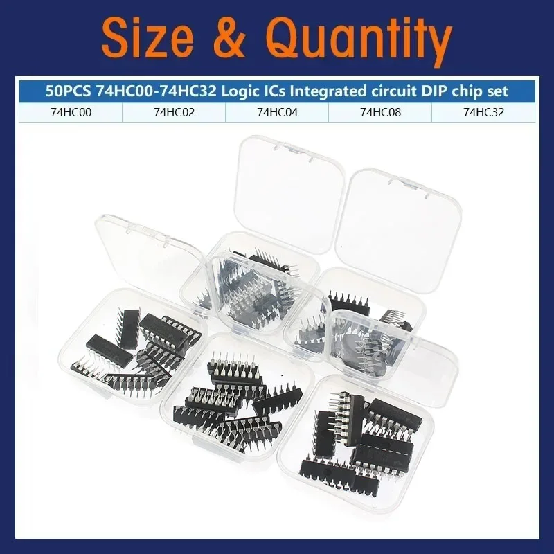 50 個 74HC/74LS ロジック IC 詰め合わせキット DIP14 74HC00/02/04/08/32 74LS00/02/04/08/32 デジタル回路 DIY エレクトロニクス用