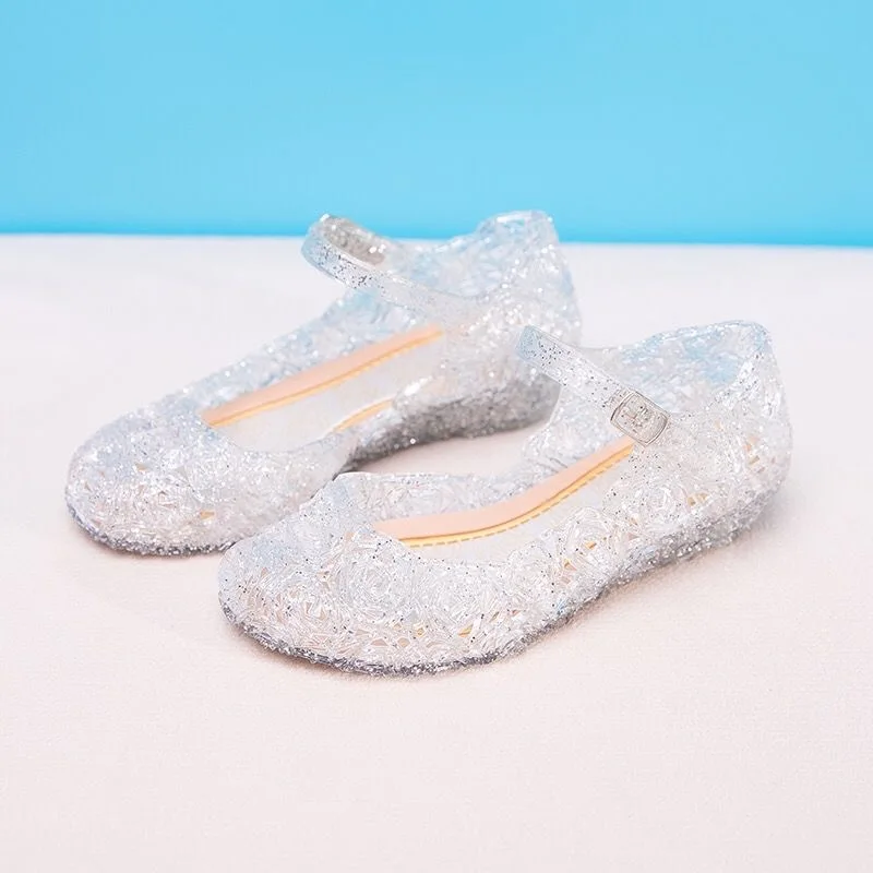 Nuovi sandali estivi Scarpe da principessa per ragazze Scarpe in gelatina di PVC per bambini Scarpe di cristallo di Cenerentola Sandali con tacco