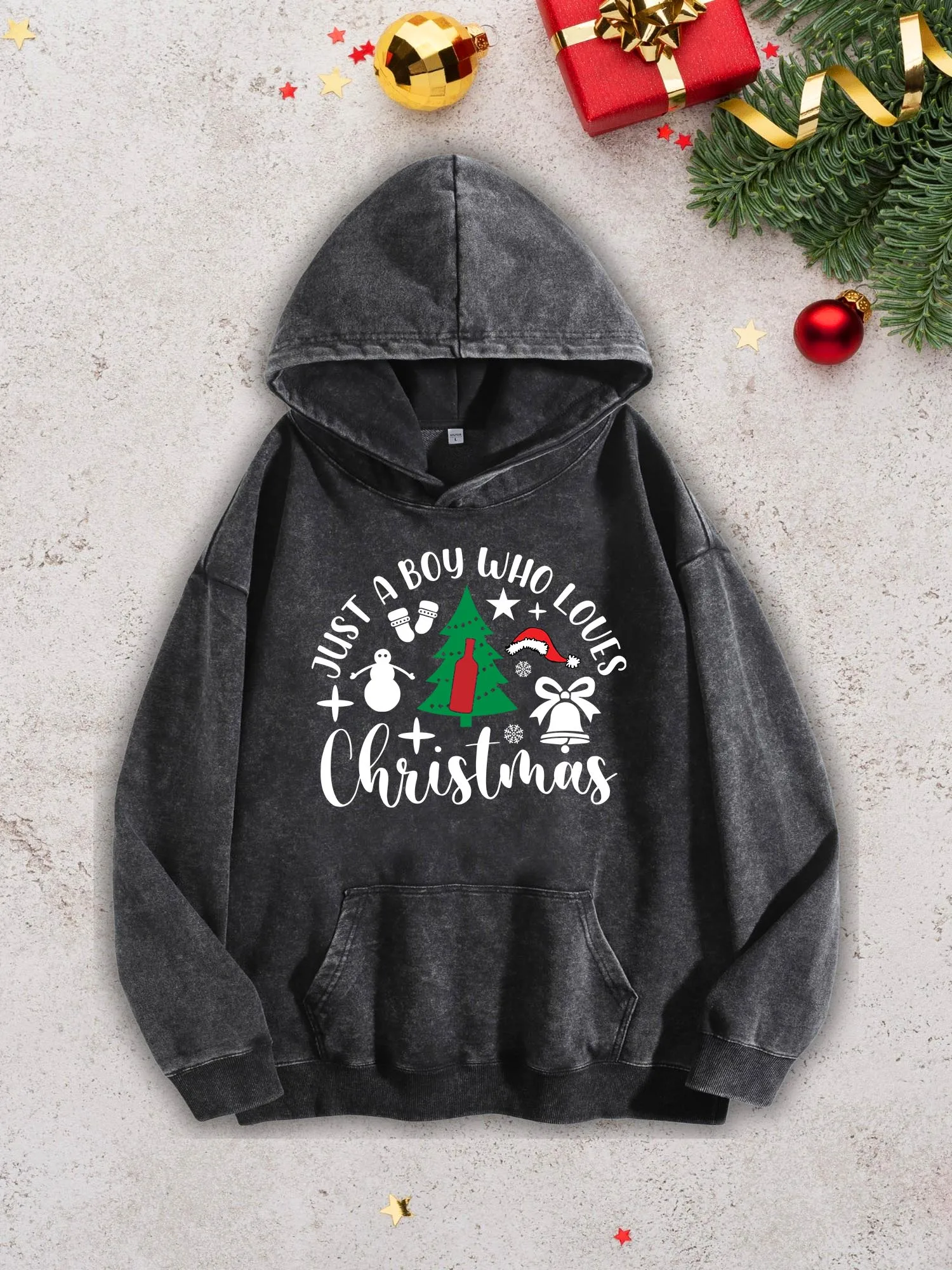 

Мужская тяжелая толстовка с капюшоном Just a Boy Who Loves Christmas — черный пуловер в стиле ретро, осенне-зимняя толстовка 400 галлонов в стиле ретро