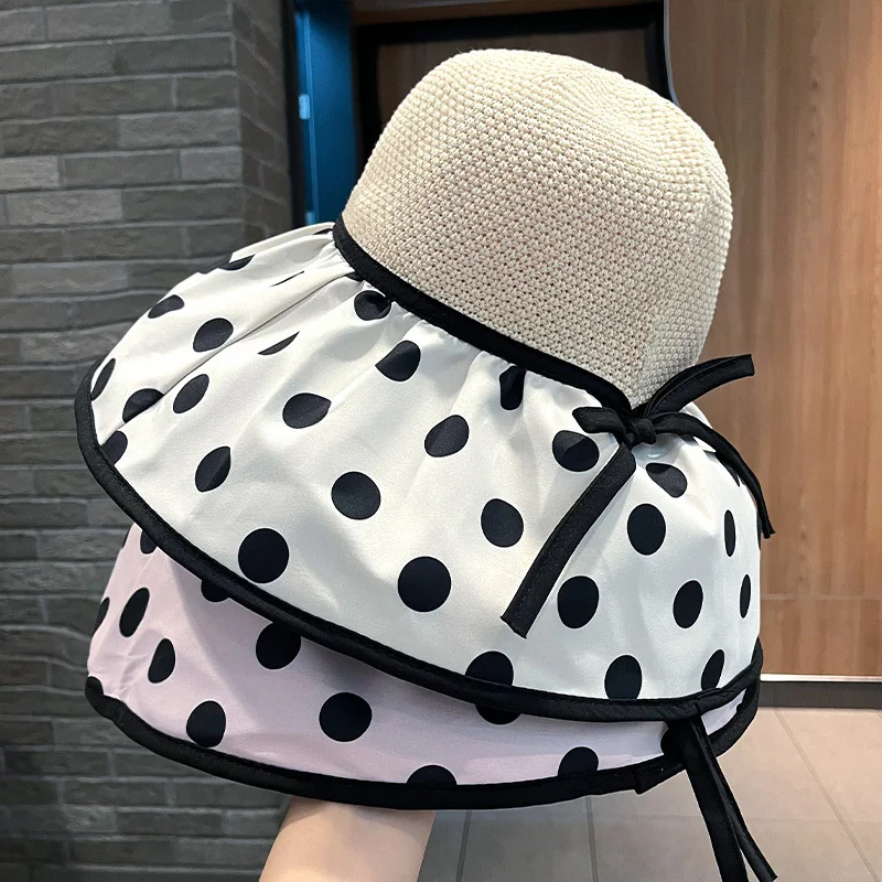 Sun Hat Woman Summer Breathable Large Brim Sunshade Hat Female Storable Dot Hat Prevent Ultraviolet Rays Beach Sunscreen Hats