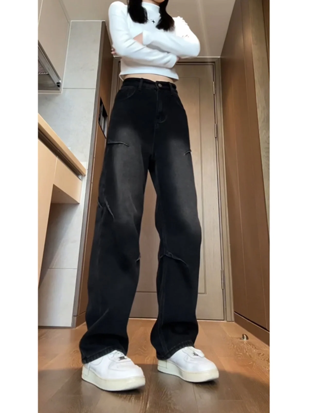 

Extended Length Slim Fit Straight Leg Jeans for Men High Waist Cotton Polyester Blend Wear Resistant Teenager Spring Faion