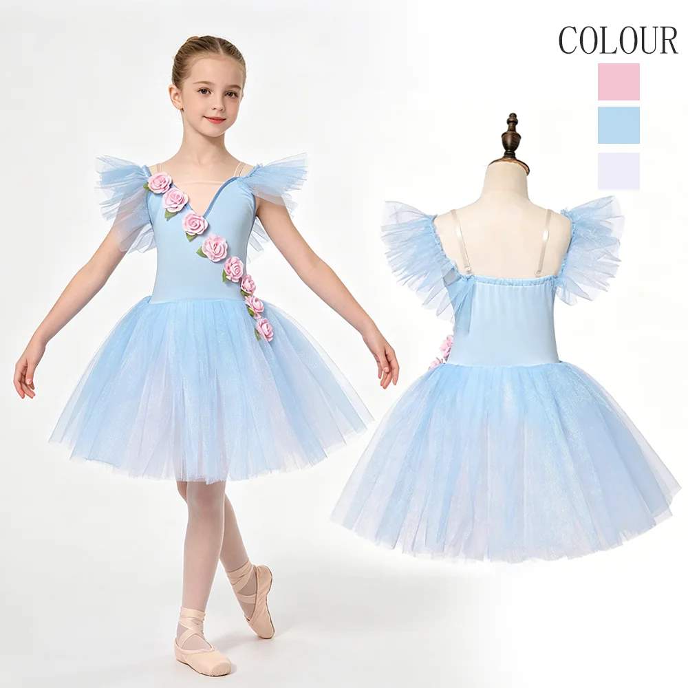 

Blue Floral Elegant Ballet Dress High Quality Tulle Ballet Costume Girls Children Stage Performance Dance Wear Costumes