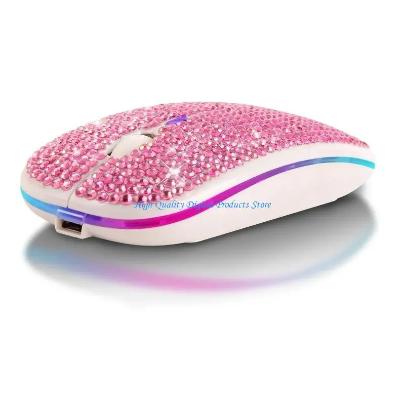 U2JE Rechargeable 2.4GHz Bluetooth-compatible Wireless Mouse with Crystal Diamond Rhinestones RGB Backlit Great Gift for H