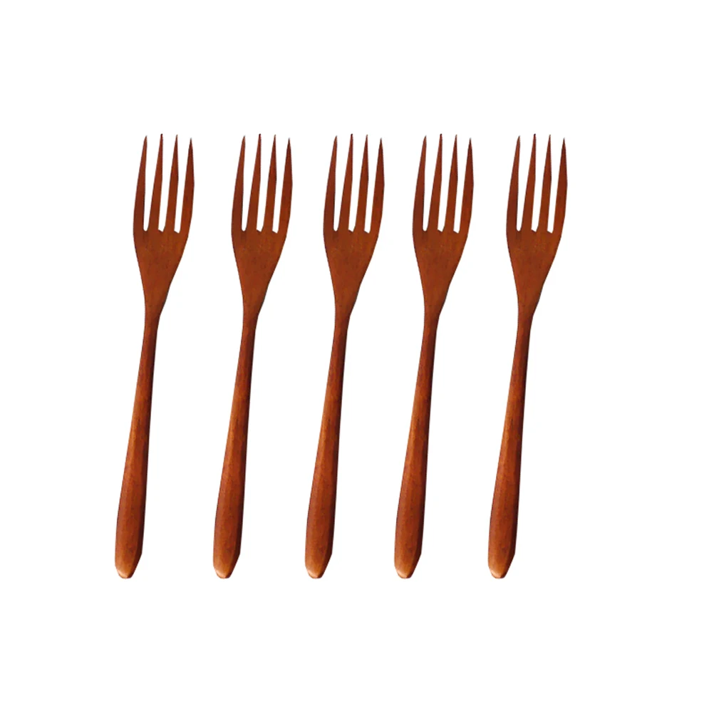 

5 Pcs Four-toothed Fork Cake Fruit Cute Serving Utensils Wooden Forks Japanese Dessert