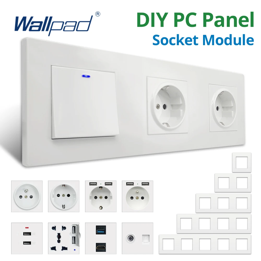 Wallpad DIY Module White PC Panel Wall Power Socket Electrical Outlet Function Key Free Combination Plastic Multiple Frame