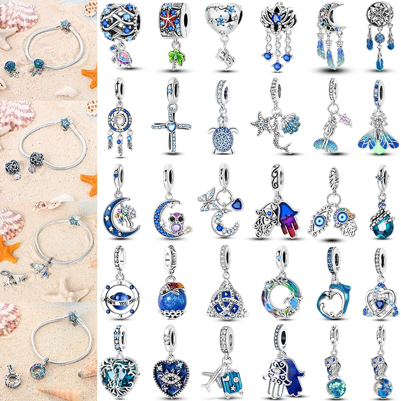

925 Sterling Silver Blue Devil Eyes Charms Airplane Globe Earth Suitcase Travel Fit Original Bracelet For Women DIY Jewelry Bead