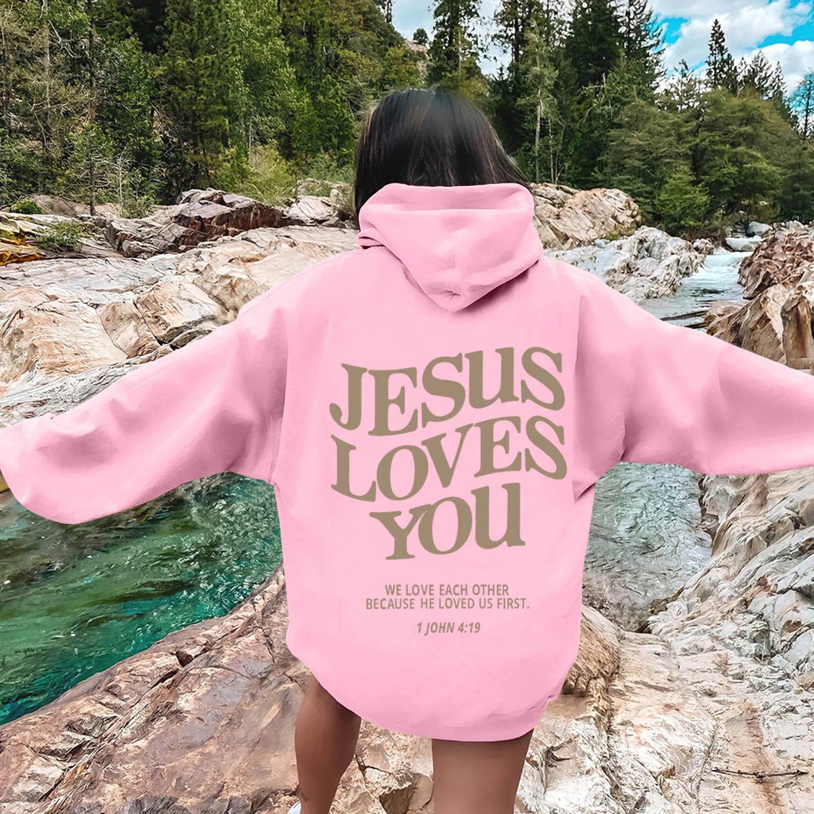 

Jesus Loves You Print Pullover Hoodies Women's Hoodie Autumn Winter Vintage Hooded Sweatshirts Pullover Trendy Aesthetic Tops