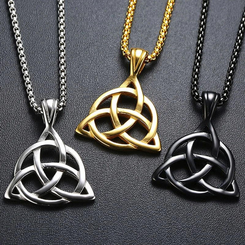 Luxury Designer Mens Jewellery Lucky Triquetra Trinity Knot Charm Pendant Necklace for Men Stainless Steel Irish Chain Necklace