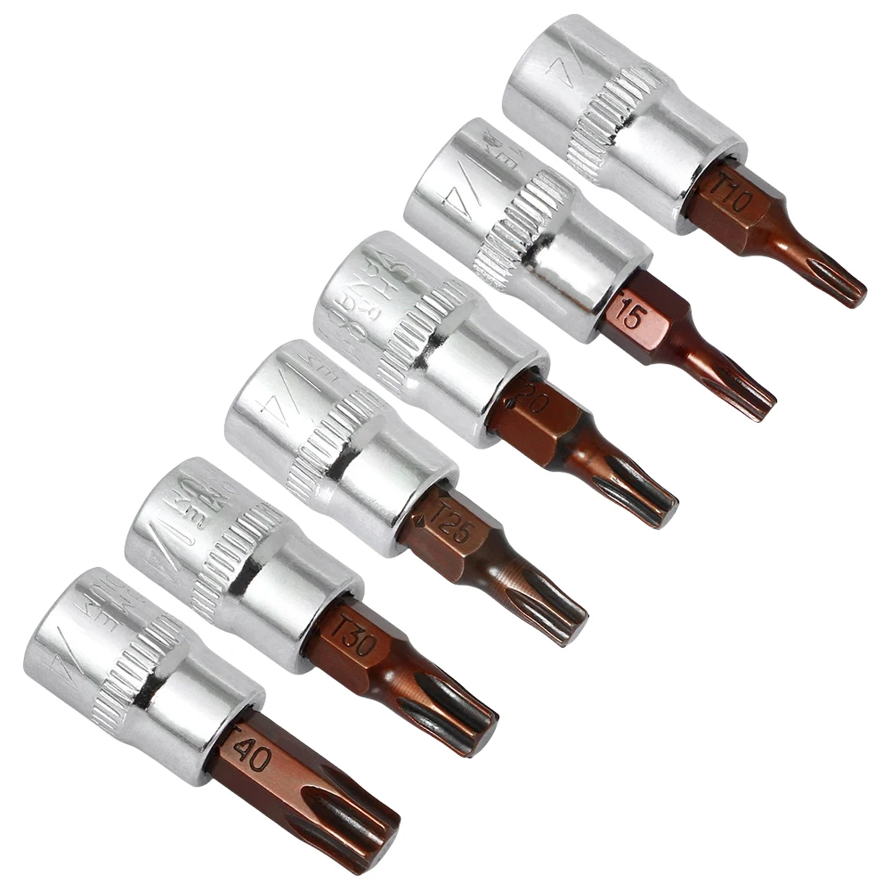 6 Pcs Drive Hex Bit Sockets Set 1/4 Inch Drive Socket Head Tool Screwdriver Bit Socket for Automobile Modification