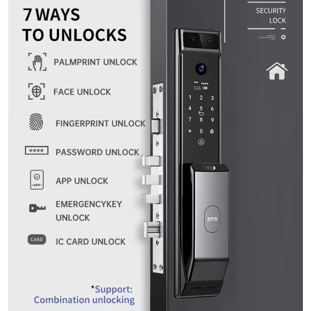 

Palm Vein Face Recognition Smart Lock with Fingerprint Password for Home Door Tuya App Controlled Camera Door Lock