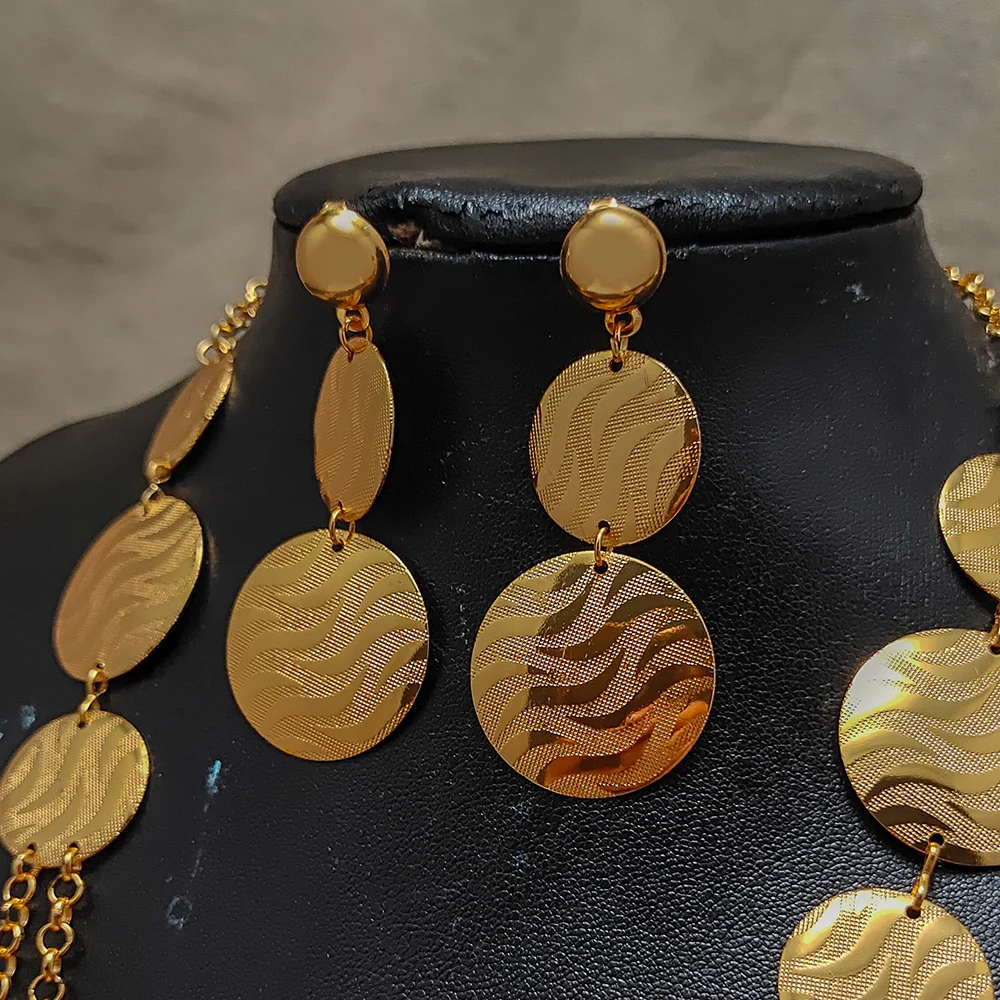 African Nigerian Dubai Wedding Gold Color Jewelry Set For Women Girls Necklace Earrings Charm Fashion Jewelry Sets
