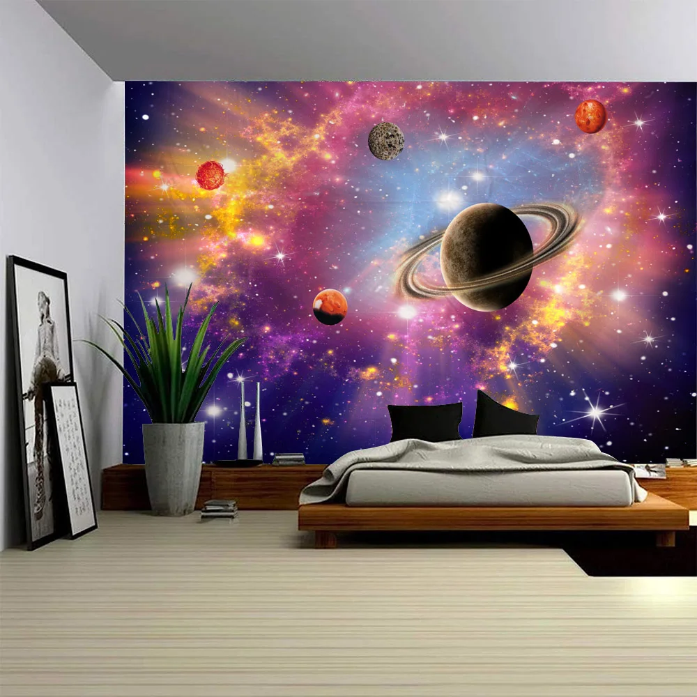 

Starry sky, planet tapestry, sea night view, wall hanging cloth, dreamy, home wall decoration, beach towels, yoga sheets