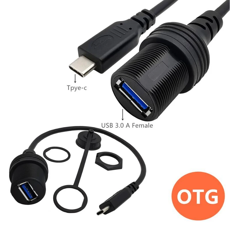 USB C إلى USB 2.0 محول Type-C OTG كابل 0.3 متر مقاوم للماء لسيارة شاحنة قارب دراجة نارية لوحة القيادة فلوش لوحة جبل كابل مساعد