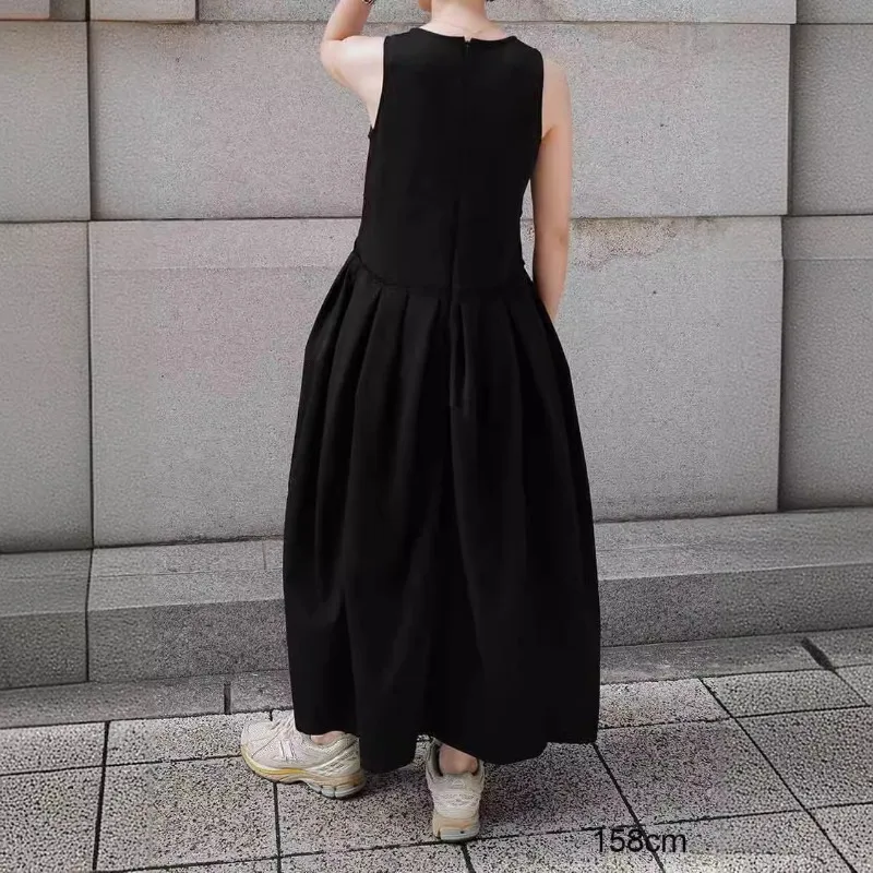 Japanese Elegant Casual Fashion Women Dress O-neck Sleeveless Tank Tobe 2024 New High Waist A-line Vestidos De Mujer Moda