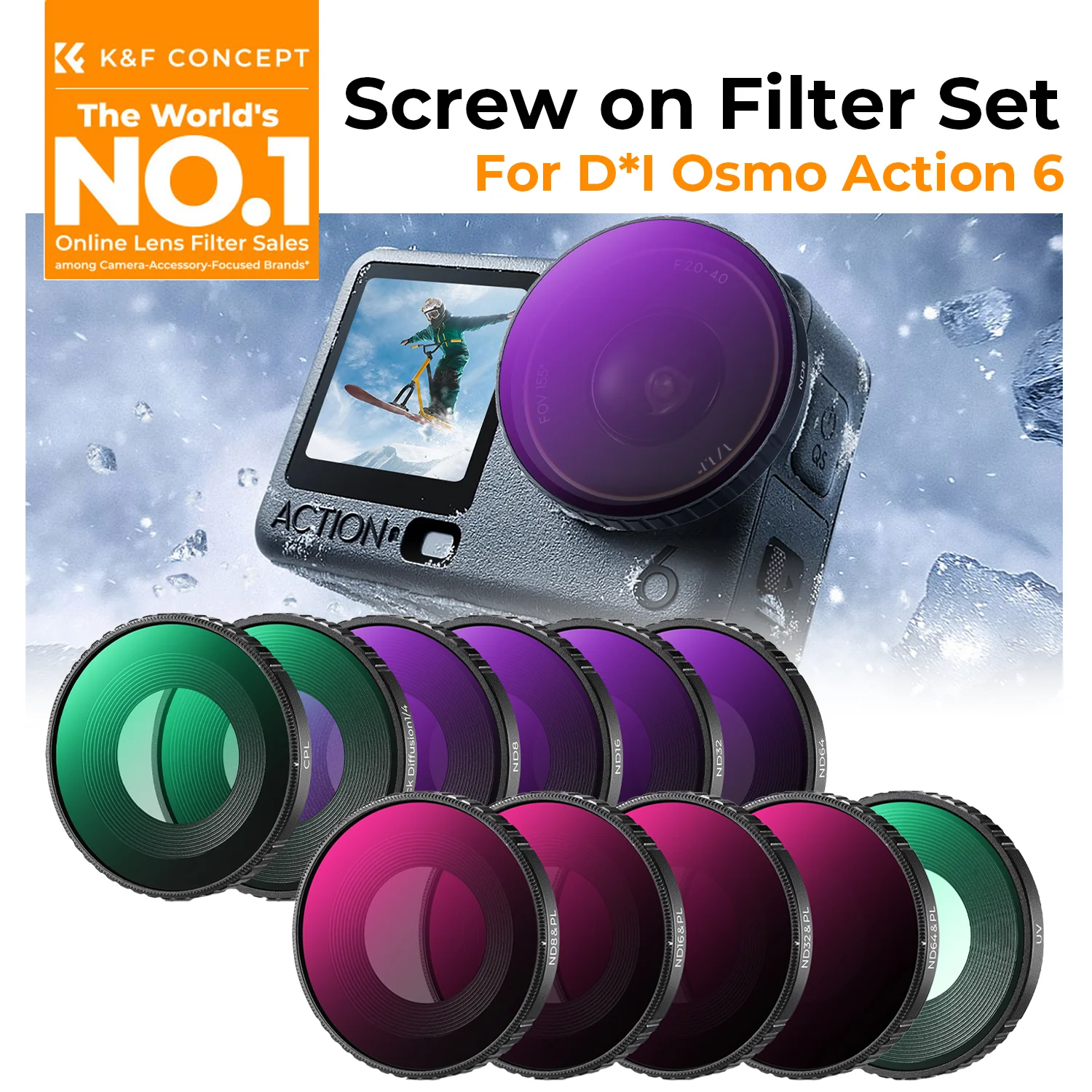 K&F CONCEPT Schraubfilter UV CPL ND PL Black Mist 1/4 für DJI Osmo Action 6 ND8 16 32 256 Polarisationsfilter mit Neutraldichte