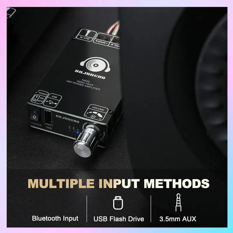 

AB25-ZK-1002S Плата усилителя Bluetooth 100 Вт + 100 Вт, 12-24 В, широкий вход напряжения, поддерживает USB-входной аудиомодуль 3,5 мм