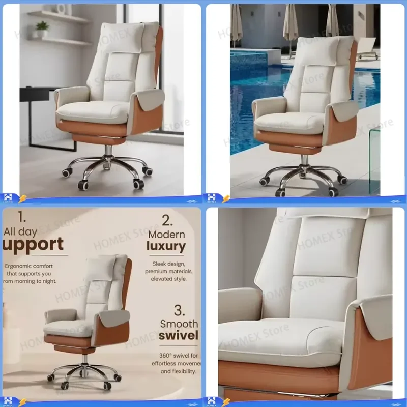Executive Office Chair High Back PU Leather Ergonomic Swivel Computer Desk Chair with Fixed Armrests Modern Home Office
