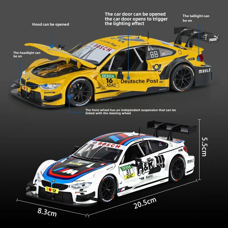 1/24 BMW M4 DTM balap simulasi paduan lampu kemudi Model mainan anak-anak tampilan laki-laki