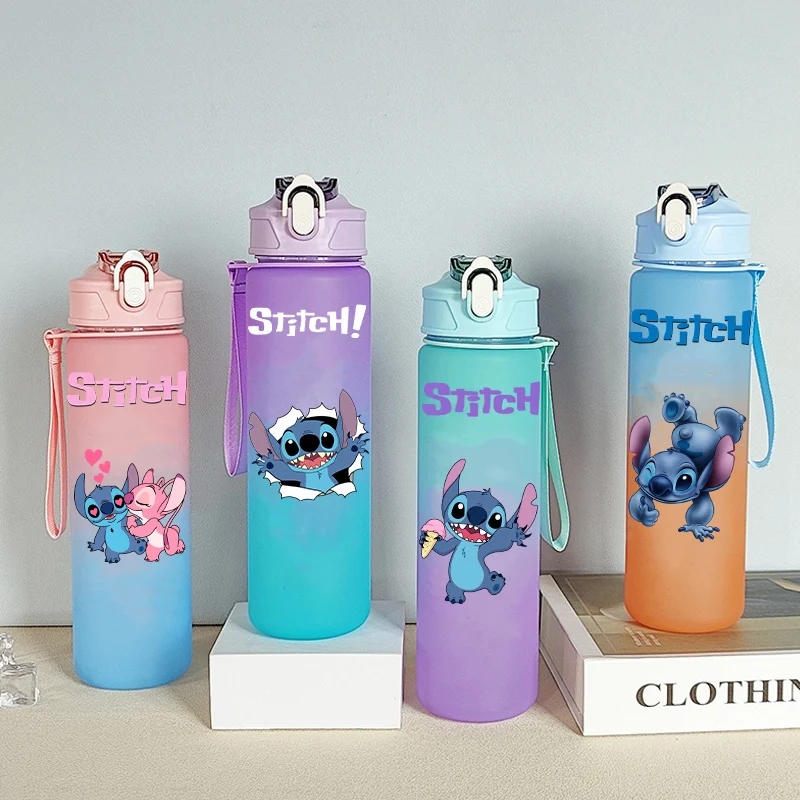 

Stitch Disney Water Bottle with Straw Girls Boys Cute Cup Kids Summer Outdoor Sport 1000ML Mug Children Birthday Gift Hot Sales