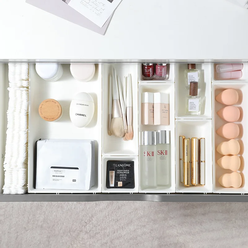 Spliceable Modular Storage Bins Set - Built-in Separator Desk Drawer Organizers for Makeup, Dressing Table Organization
