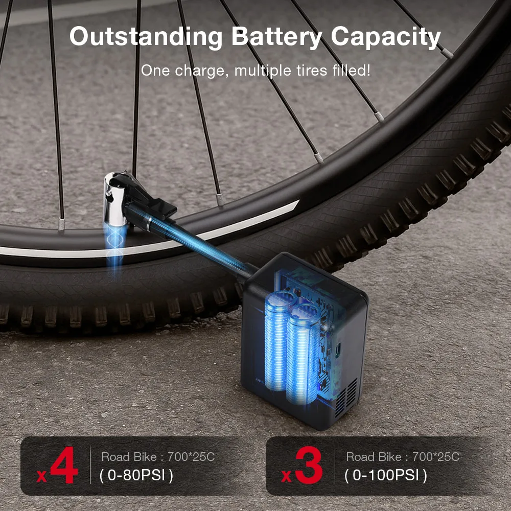 

LAOTIE Электрический мини-насос высокого давления 130PSI Легкий портативный велосипедный воздушный насос Идеально подходит для спортивного оборудования