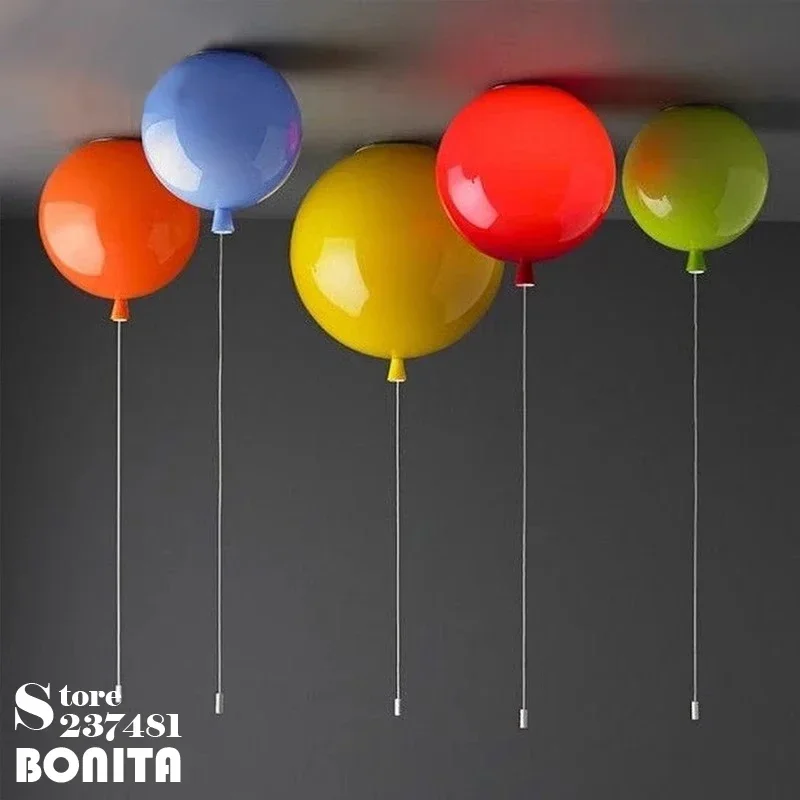 Modern Ceiling Chandelier Kids Bedroom Kindergarden Restaurant Lighting Acrylic Colorful Balloons Pendant Lamp with Pull Switch