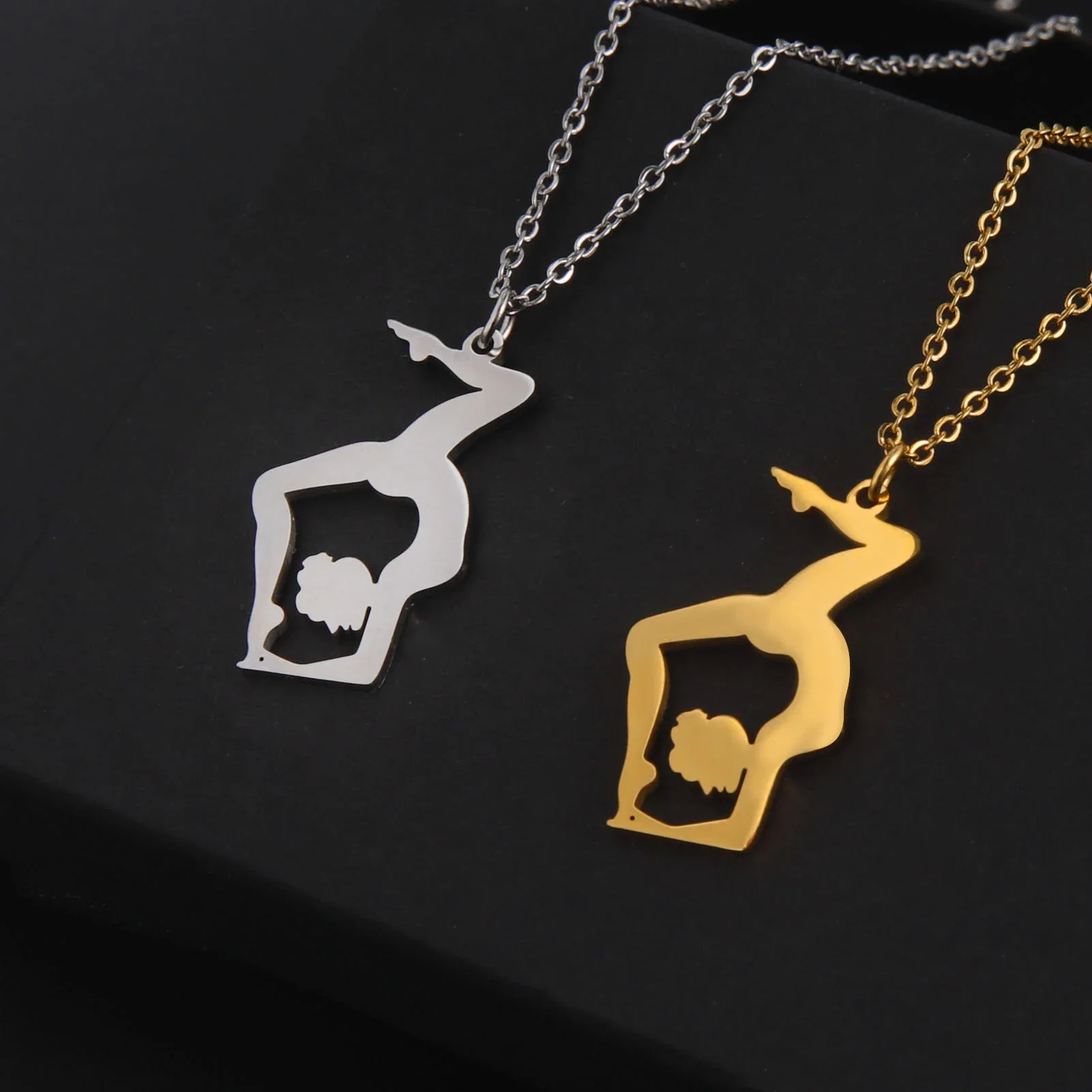 Skyrim Gymnast Pendant Necklace for Women Girls Gold Color Stainless Steel Neck Chains Gymnastics Sports Jewelry Gift New In