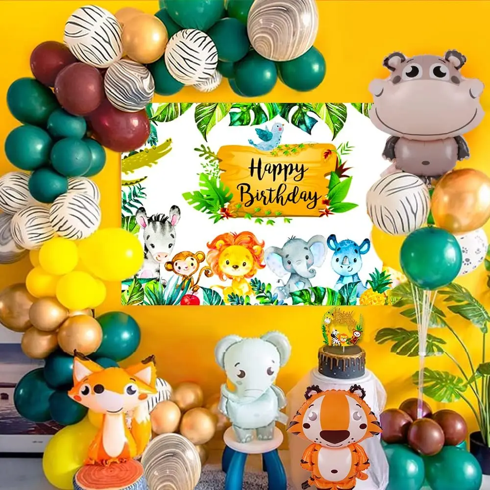 

Animal Birthday Party Decoration for Boys Girls Jungle Safari Happy Birthday Banner Poster with Latex Balloons 3D Woodland Anima