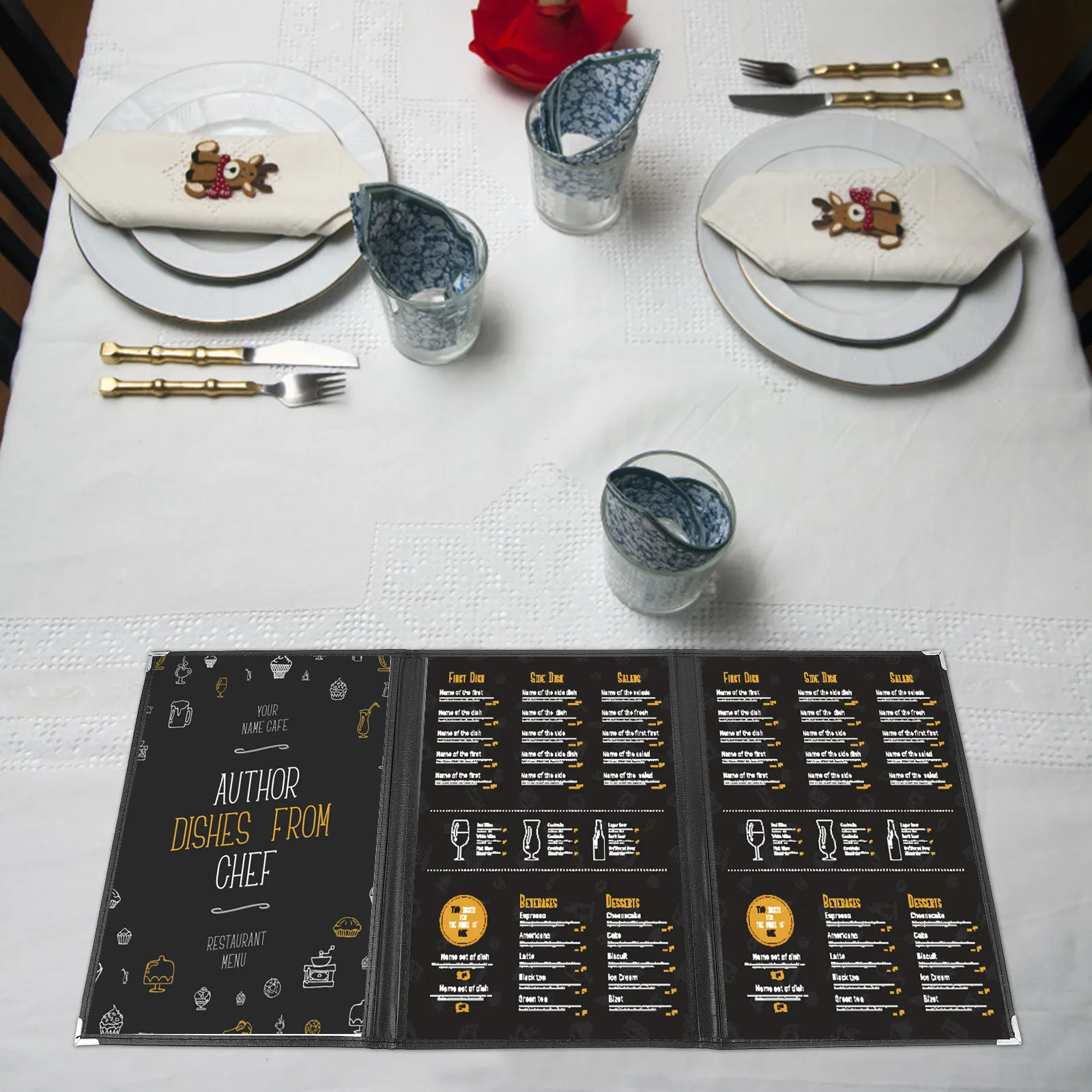 

1Pcs Transparent PVC Menu Cover Binder for Restaurant Kitchen Use Loose Leaf Ring Folder with Rounded Corners Space Saving