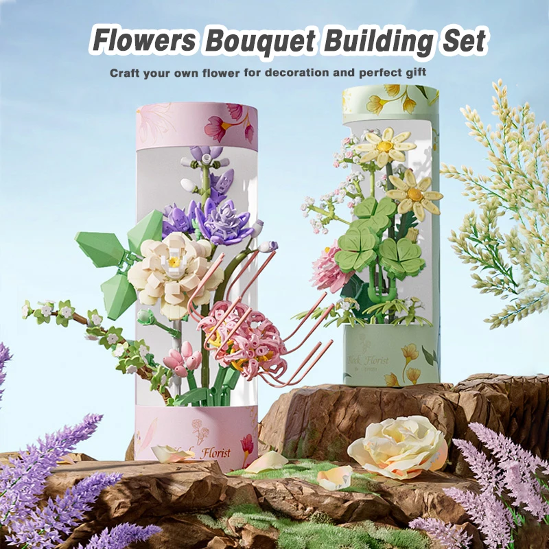 Analyste de Construction de Bouquet de Fleurs pour Fille et Adulte, Briques Florales, Modèle Moc, Cadeaux d'Anniversaire, DIY