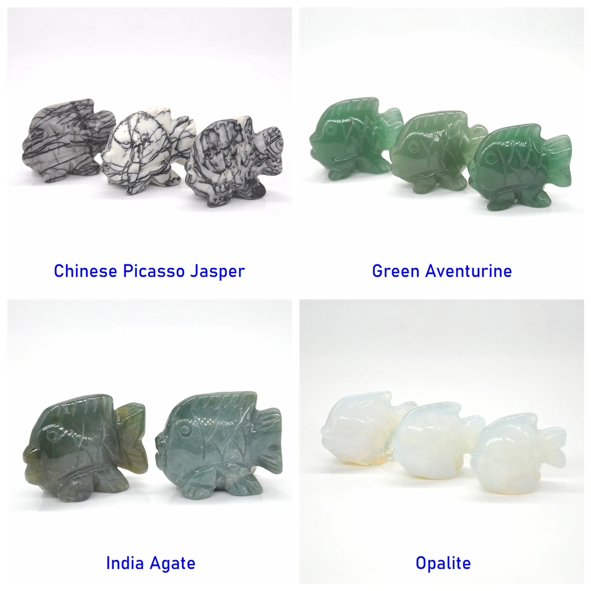 1.5インチの天然宝石の魚の像,癒しのためのクリスタルの装飾,レイキの動物の置物,彫刻が施された石,卸売