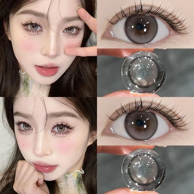 YIMEIXI 2-Piece New Colorful Contact Lenses Grey Beautiful Pupil Soft Lenses Myopia Degree Makeup Lens London Fog Grey