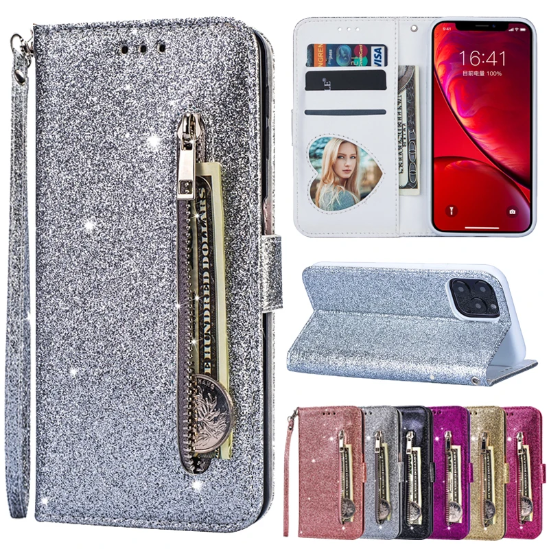 

Fashion Glitter Leather Wallet Flip Case Cover For iPhone 15 Plus 14 Pro 13 Mini 12 Pro Max 11 XS XR X 8 7 6S 6 Plus SE2022 5 5S