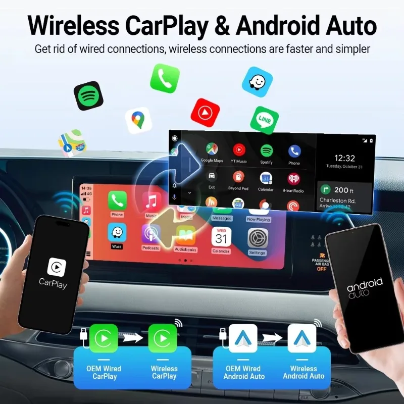 OTTOCAST Express Wireless CarPlay & Android Auto Adapter 2-in-1 5GHz WiFi Plug and Play Car Adapter Auto Reconnect for 98% Cars