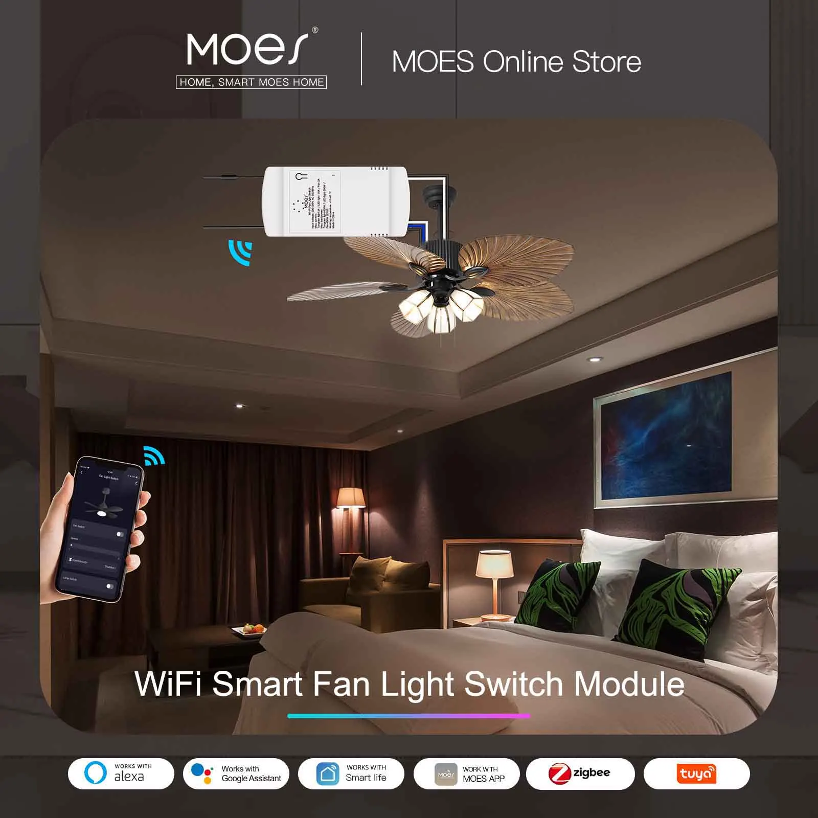 MOES Smart wi-fi ventilatore da soffitto modulo interruttore ventola di controllo e luce separatamente con App o voce compatibile con Alexa e Google