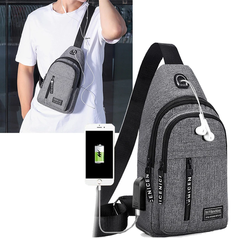 New Men Handbags USB Chest Bag Water Proof Men Shoulder Bags Designer Messenger Crossbody Bag Diagonal Package Sports Back Pack