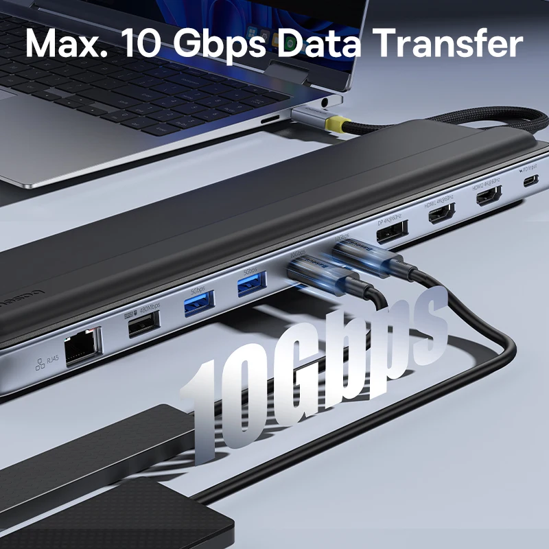 Baseus EH3 Hub USB C 12 en 1 HDMI DP 4K 60Hz Triple affichage 3.2 pour ordinateur portable MacBook PD 100W HUB de Type C avec Station d'accueil sur support